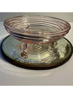 Vintage Anchor Hocking Manhattan Pink Depression Glass 3 Footed Bowl Candy Dish
